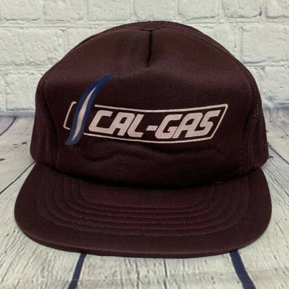 Vintage Hat Cap Snapback Maroon Cal-Gas Trucker Mesh Foam Paint Logo Petroleum